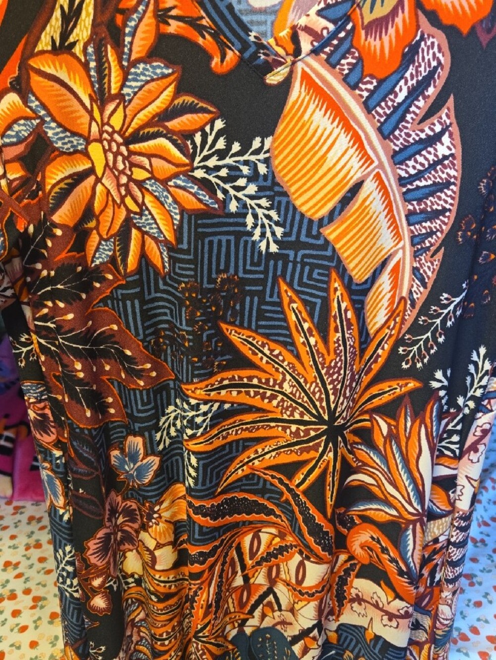 Attitudes by Renee Black Maxi Dress with Orange & Cream Floral Print - Picture 3 of 6